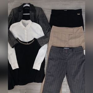 Lot X 6 Office Work Bundle Capsule Blazer Jacket Blouse Button Up Shirt Pants